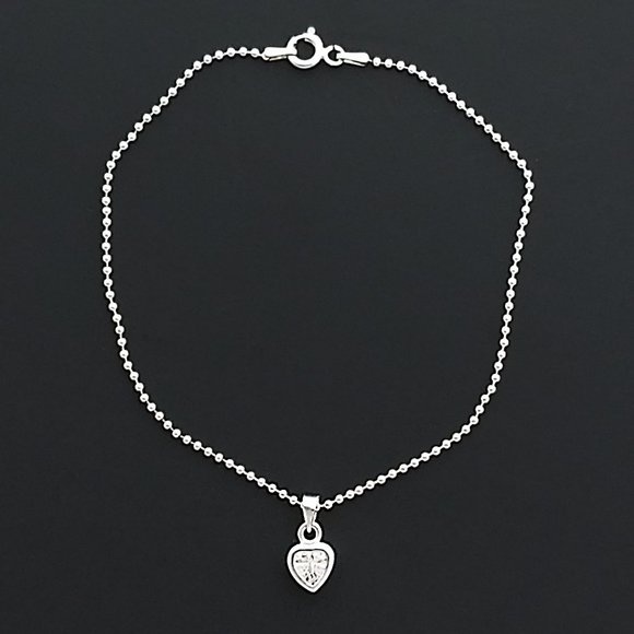 Anklet 925 Sterling Silver Chain and Heart Charm - Picture 2 of 4